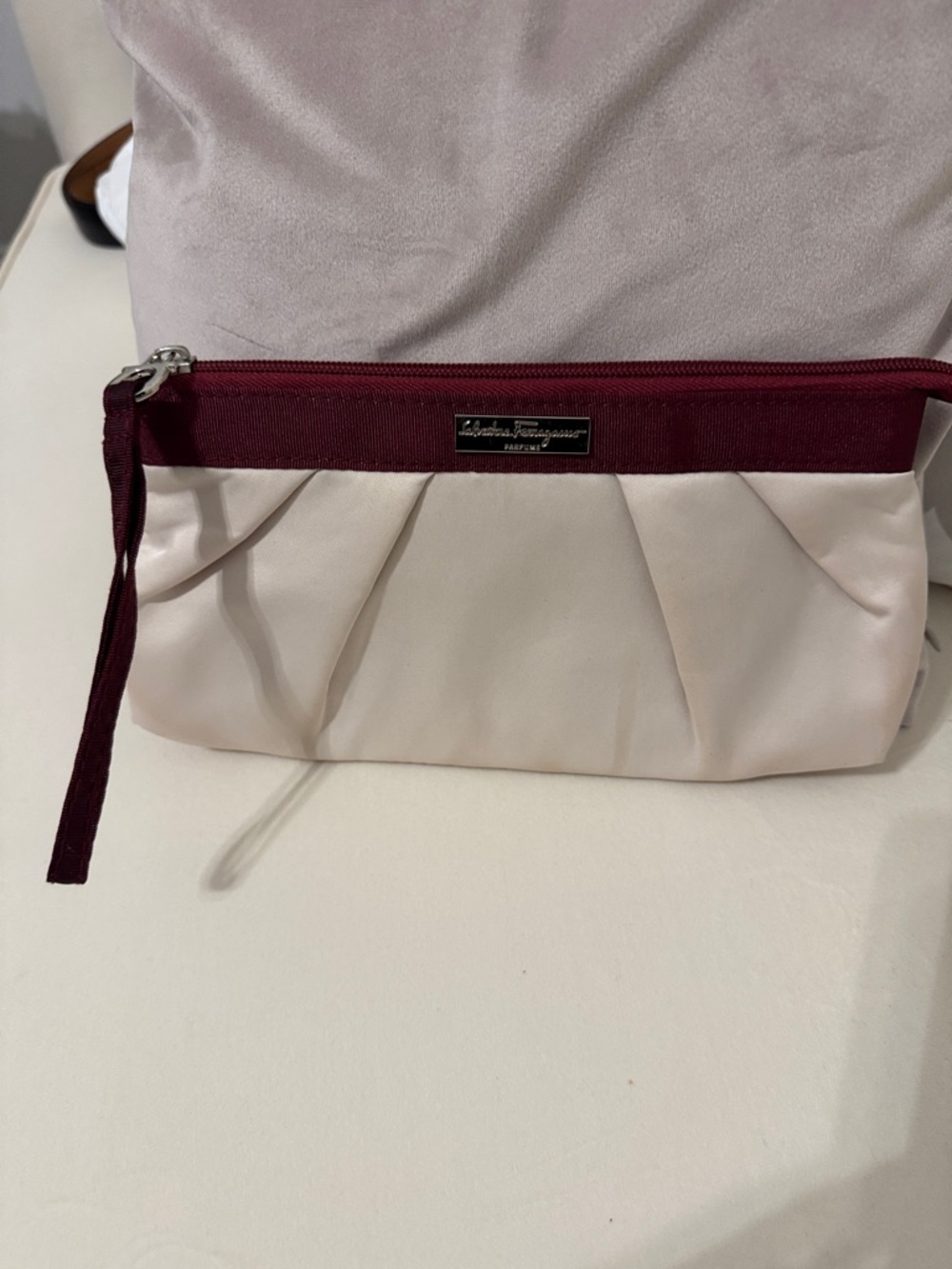 Salvatore Ferragamo Blush & Wine Pleated Cosmetic Case